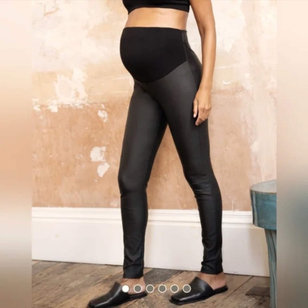 New Seraphine Lexa Matte Coated Faux Leather Over The Bump Maternity Leggings